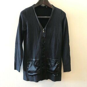 Tahari Jessa Zip Front Cardigan Sweater Black Sm
